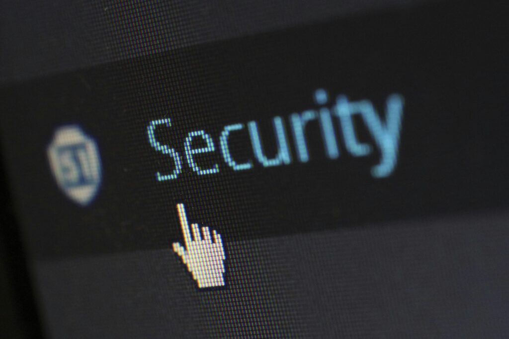 Computer screen with the Word security on it